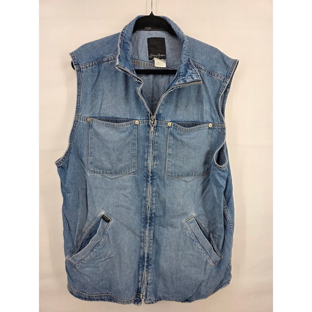 Sean John Vintage Denim Vest Light Wash Full Zip Sleeveless Jacket XL